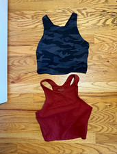 Athleta Women's Cropped Racerback Tank Lot S Camo/Red Scoop Neck Stretch picture