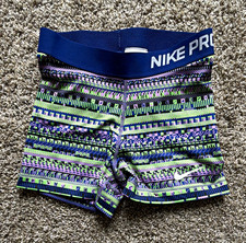 Nike Pro Women’s Compression Shorts Multicolor Geometric Pull-On Elastic Waist picture
