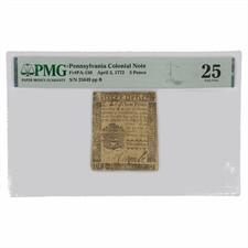 April 3, 1772 Pennsylvania Colonial 3 Pence FR# PA-150 PMG VF 25 picture
