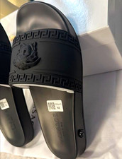 Versace Men's Black Medusa Logo Rubber Slide Sandals Slip-On US 9 EU 42 picture