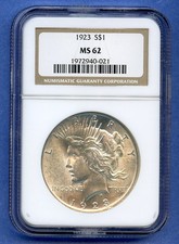 1923 P NGC MS62 Peace Silver Dollar $1 US Mint Coin 1923-P MS-62 Blast White picture