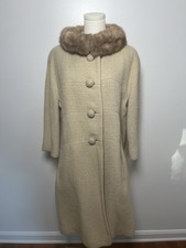 Vintage Zelinka Matlick Coat 50s 60s Anglo Fabric Fur Collar Union Made in USA picture
