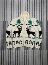 Vintage 1950s/60s Cowichan Hand Knit Deer Wool Sweater Cardigan picture