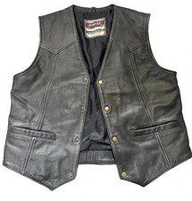 Vintage Held Real Leather Motorcycle Biker Vest Men’s Medium Black Snap Front picture