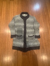 Coldwater Creek Long Cardigan Sweater Size M Grey White Knit picture