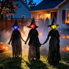 3PCS Halloween Witch Decorations - 5FT Light Up Witches with Multicolor Faces picture