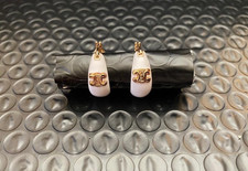 Celine  White Gold Tone Hoop Earrings Shiny Huggie Style picture