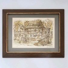 Vintage Daniel Louradour Signed Blacksmith Shed Lithograph Framed Print 21/275 picture