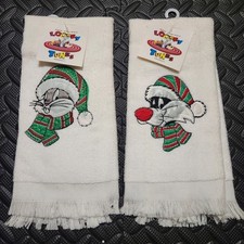 Vintage 90s Looney Tunes Christmas Hand Towels Bugs Bunny Sylvester NWT picture