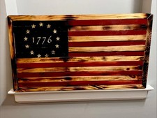 Handmade 1776 Wooden American Flag 26⅝ x 14¾ Rustic Wall Decor USA picture