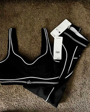 Alo Yoga Black/ White 2-Piece Set Sports Bra & Leggings Size L picture