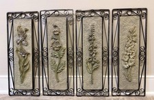 VTG French Country 3D Botanical Wall Plaques (Set of 4)-Wrought Iron Framed-EUC picture
