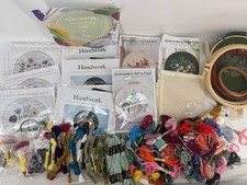 Embroidery Lot 9 Kits DMC Floss Hoops Linen Mushroom Floral Stitch Sampler picture