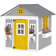 Outsunny Outdoor Wooden Kids Playhouse Cottage with Dutch Door Windows, Gray picture