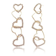 Unique Vintage Gold Long Interlocking Heart Drop Dangle 2.91 inches, picture