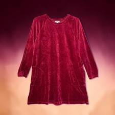 Pure Jill J. Jill Red Velvet Pima Cotton Blend Pockets Tunic Dress XL Petite picture