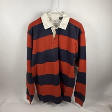 IZOD Jeans Retro Varsity Men’s L Rugby Shirt Red Navy Stripe 100% Cotton picture