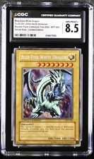 2002 Yu-Gi-Oh Blue-Eyes White Dragon BPT-003 Secret Rare Promo Tin CGC 8.5 picture
