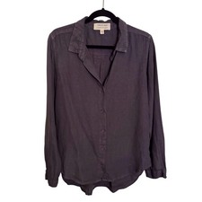 Cloth & Stone Anthro Medium Gray Linen Button Up Top Long Sleeve Beach Boho  picture