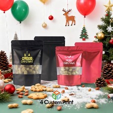 100 4CustomPrint Mylar Foil Stand Up Zip Seal Bags with X'MAS Christmas Design picture