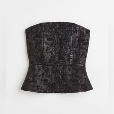 NWT H&M Shimmering Black Bandeau Peplum Formal Top, L picture