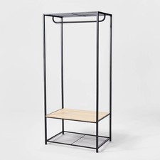 Two Shelf Wardrobe Black Metal with Natural Wood - Brightroom picture