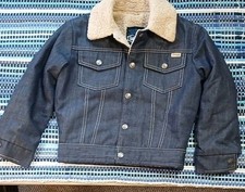 Vtg 70s Sears Toughskins Sherpa Lined Denim Trucker Jacket Dark Indigo Boys 6/8 picture
