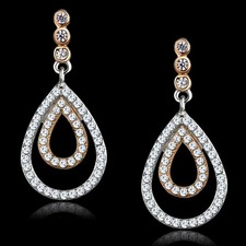 925 Sterling Silver Clear CZ Teardrop Dangle Earrings Rose Gold Rhodium picture