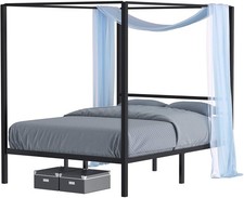Queen Industrial Metal Canopy Bed Frame Black 72