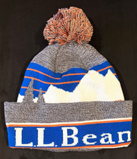 L.L. Bean Knit Pom-Pom Mountain Beanie Hat (Gray, Blue, White, Orange) picture
