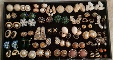 Vintage Designer Clip On Earring Lot Tray Signed Givenchy Trifari Kramer Coro + picture