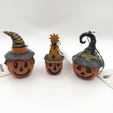 Blossom Bucket Diane Knott 2012 Halloween Pumpkin Witch Figurines Set 3 Folk Art picture