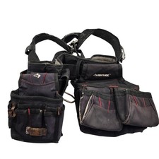 Husky Black Padded Tool Belt Suspenders Rig with Pouches and Hammer Loop T3 picture