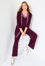 Catherines Women's Plus Size Beaded 3-Piece Cardigan Pant Suit picture