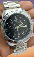 Luxury Silver-Tone Tissot Black Dial Chrono-Date Men's Working Quartz Wristwatch picture