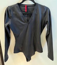 SPANX Black Long Sleeve V-Neck Bodysuit Firm Compression Nylon/Spandex S picture