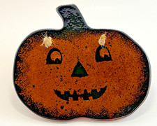 Vintage Ned Foltz Pottery Halloween Pumpkin Jack-o-Lantern Wall Plaque Folk Art picture