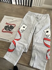 Asaali Jean Co. Men's Gray Graphic Logo Sweatpants L Drawstring Ankle Zip picture