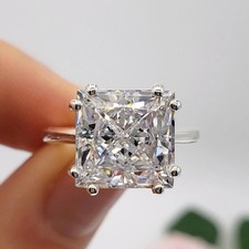 RARE 4.90 Ct Certified Princess Cut White Treated Diamond 925 Silver Ring picture