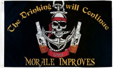 The Drinking Will Continue Flag 3x5ft Boating Flag Skull Jolly Roger Pirate Flag picture