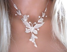 Butterfly Mesh Crystal Butterfly Women's Necklace Set Light Silver Plated picture