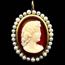 14K YELLOW GOLD VINTAGE ANTIQUE ITALIAN CAMEO BROOCH picture