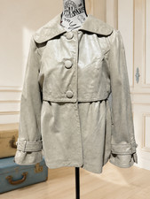 Vintage Bernardo Off White Pearlized Leather Jacket Oversized Collar Crop Bodice picture