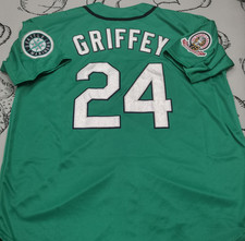 VINTAGE Ken Griffey Jr. #24 Mariners Throwback Aqua Sewn Stitched Jersey. picture