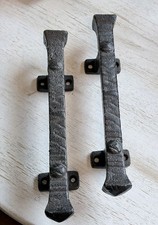 Antique Black Iron Door Handle Pulls Set of 2 for Barn or Shed Doors 9” picture