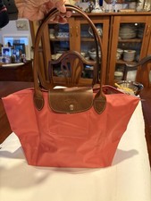 Longchamp Medium Le Pliage CORAL Nylon Leather Tote Bag Never used no tags  picture