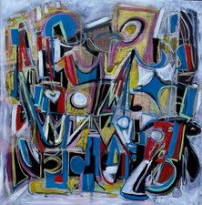 Original MCM John Schwab Painting Abstract warhol MOMA Picasso Cubist 32”x32” picture