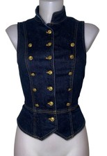 Vtg Polo Ralph Lauren Sz S Womens Napoleon Victorian Denim Vest Top Military picture