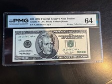 DBR 1996 $20 FRN Boston STAR Fr. 2083-A* PMG 64 Serial AA00760344* picture