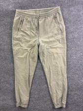 C&C California Jogger Pants Womens M Green Twill Elastic Waist Zip Pockets Cuffs picture